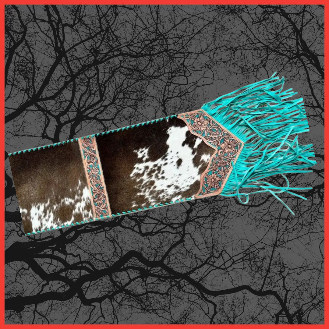 Turquoise Cowhide & Tooled Table Runner