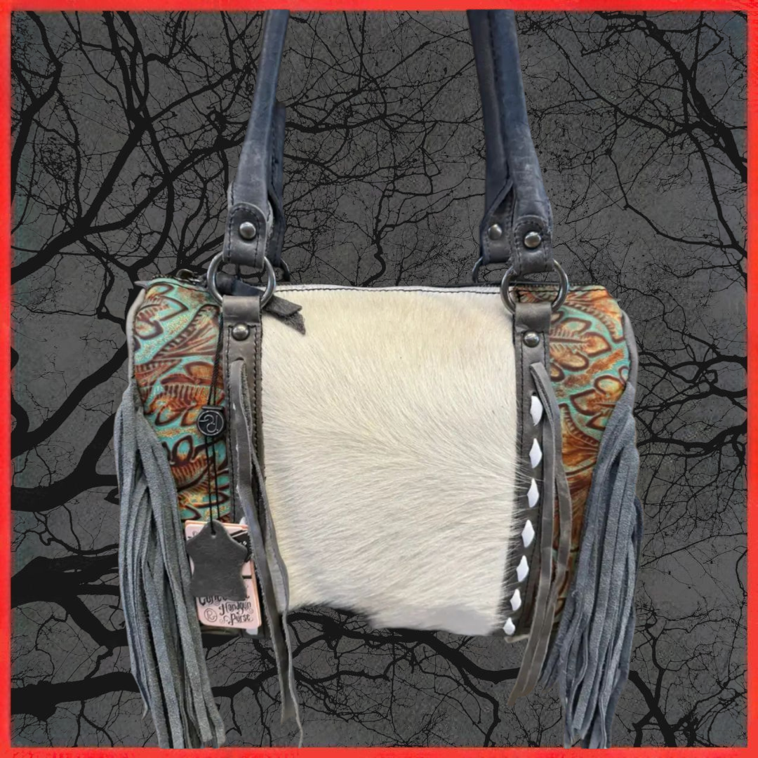 Fringe Aztec Tooled Carry Purse
