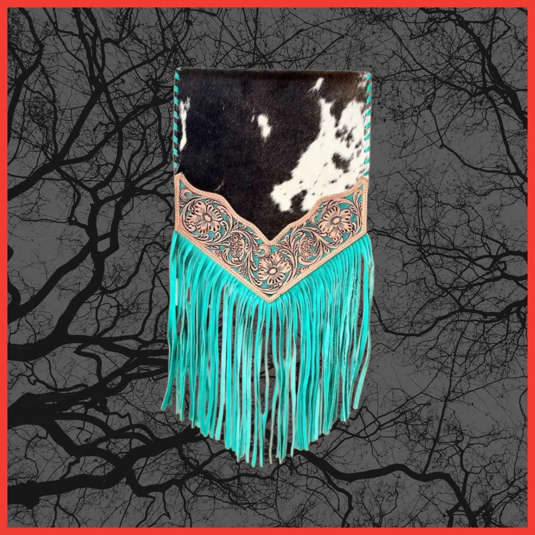Turquoise Cowhide & Tooled Table Runner
