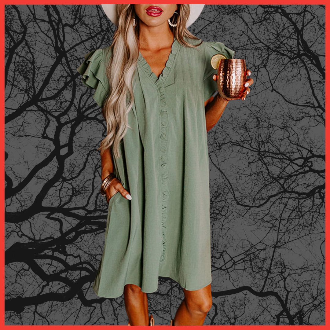 Dress- Ruffle Short Sleeve Buttoned
