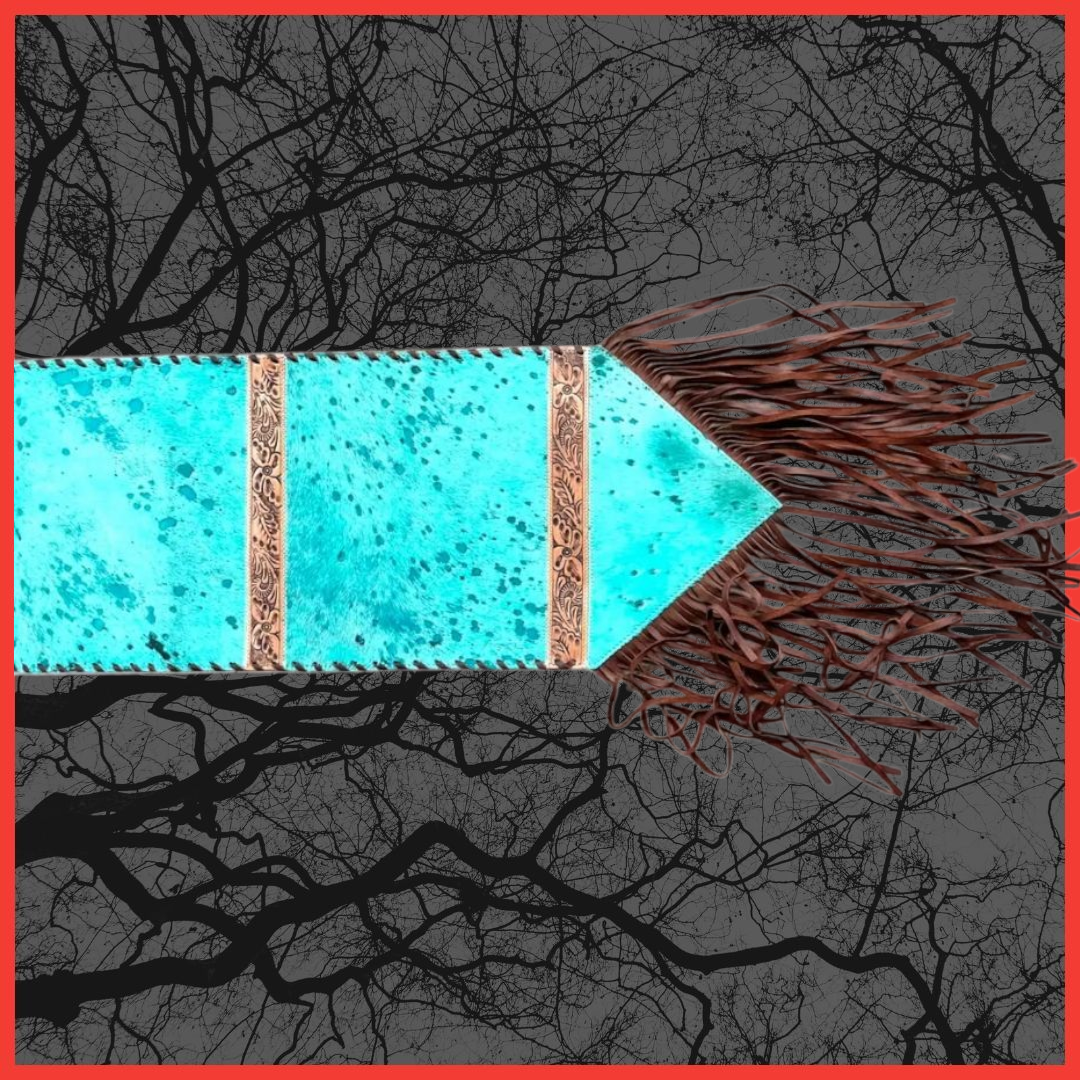 Turquoise Acid Wash Cowhide Table Runner