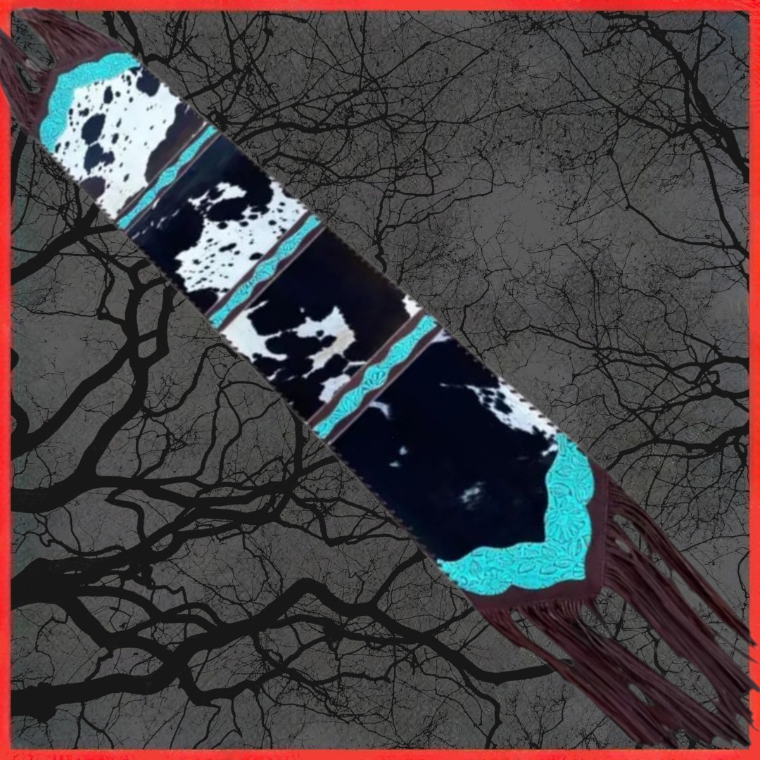 Cowhide Turquoise Leather Table Runner