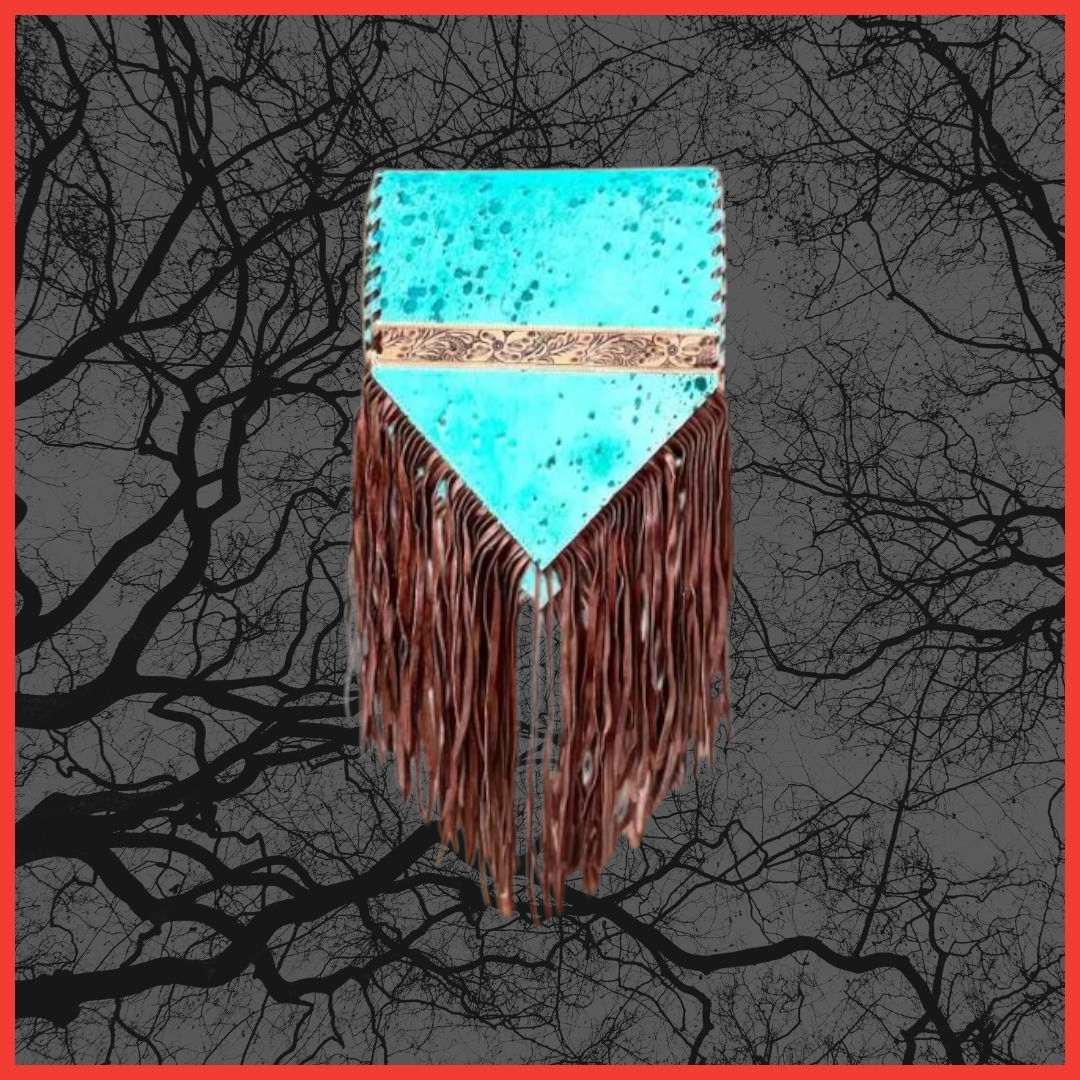 Turquoise Acid Wash Cowhide Table Runner