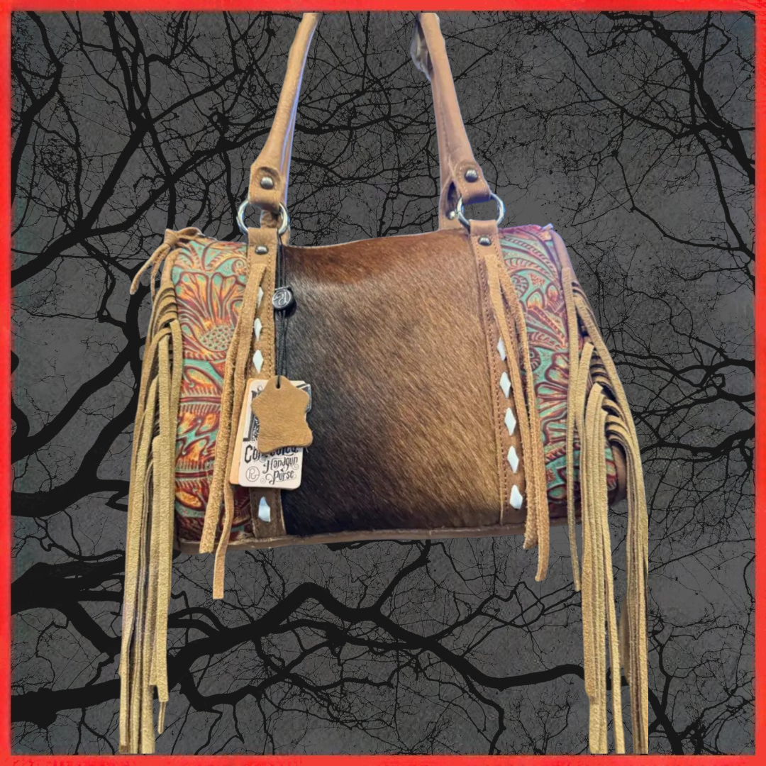 Fringe Aztec Tooled Carry Purse