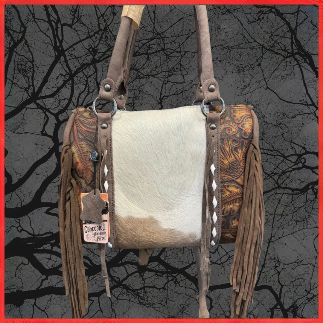 Fringe Aztec Tooled Carry Purse