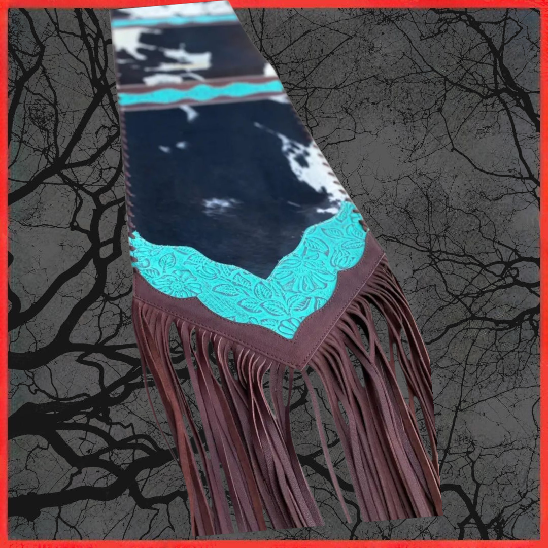 Cowhide Turquoise Leather Table Runner