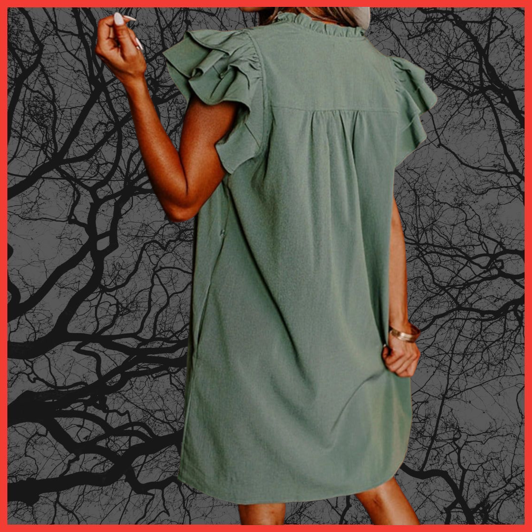 Dress- Ruffle Short Sleeve Buttoned