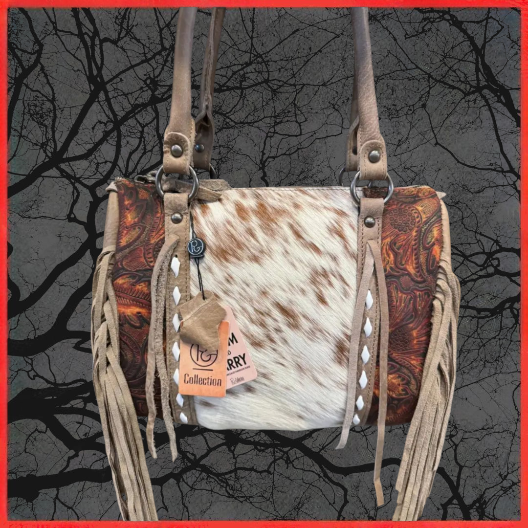 Fringe Aztec Tooled Carry Purse